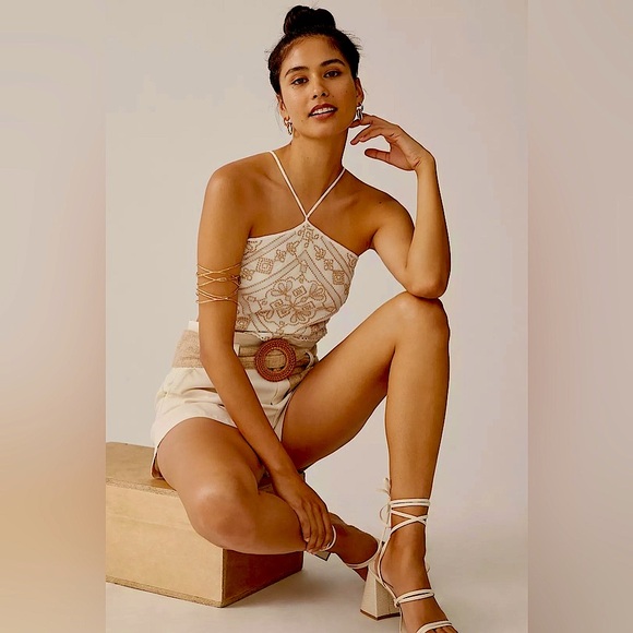 RARE Anthro x Magnolia Martinique Bare Embroidered Halter Top - Picture 2 of 6